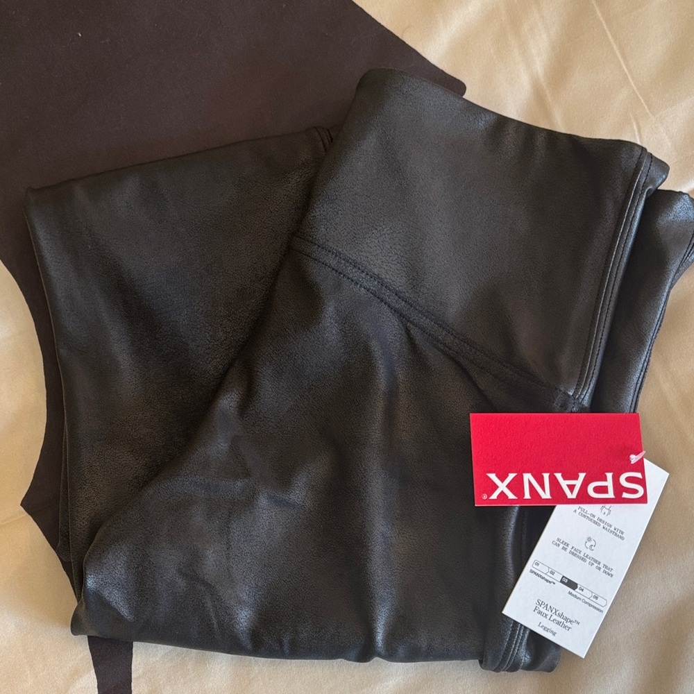 SPANX Sleek Black Leatherette Leggings NWT